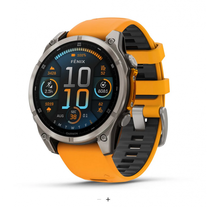 Fenix 8 – 47 mm, AMOLED Sapphire, Titanium with Spark Orange/Graphite Silicone Band