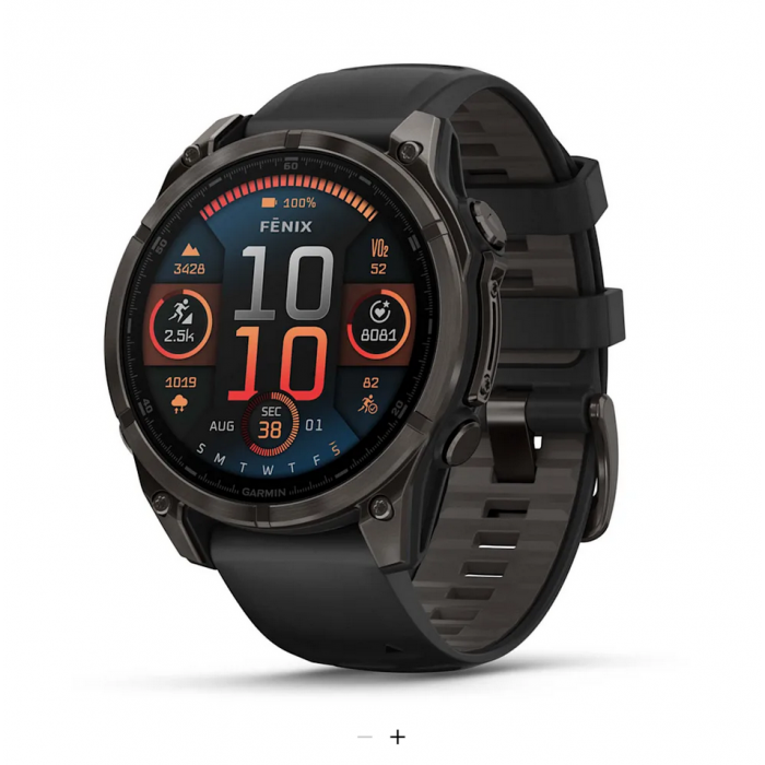 Fenix 8 – 47 mm, AMOLED Sapphire, Carbon Gray DLC Titanium with Black/Pebble Gray Silicone Band