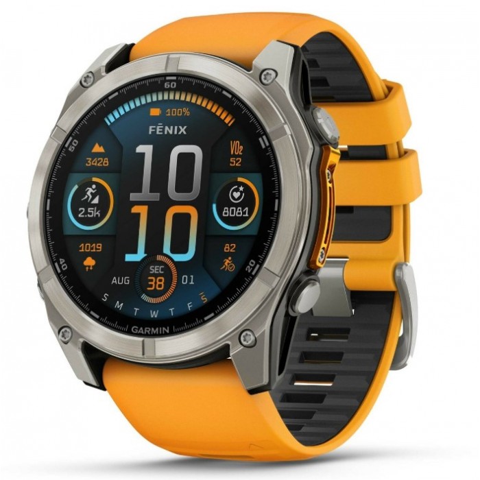 Fenix 8 – 51 mm AMOLED Sapphire Titanium with Spark Orange/Graphite Silicone Band