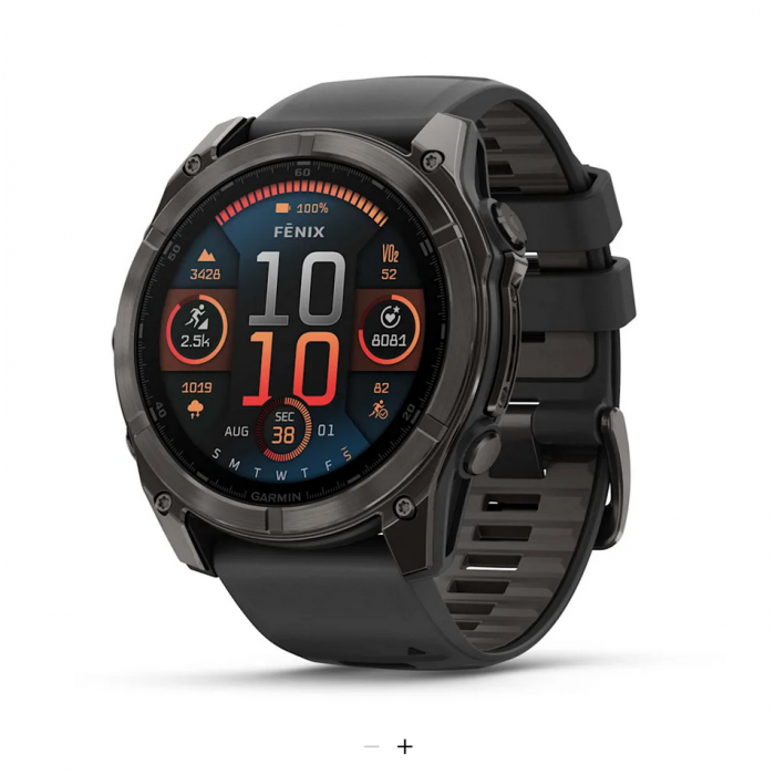 Fenix 8 – 51 mm, AMOLED Sapphire, Carbon Gray DLC Titanium with Black/Pebble Gray Silicone Band