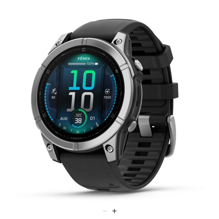 Fenix E – 47 mm, AMOLED Stainless Steel with Black Silicone Band