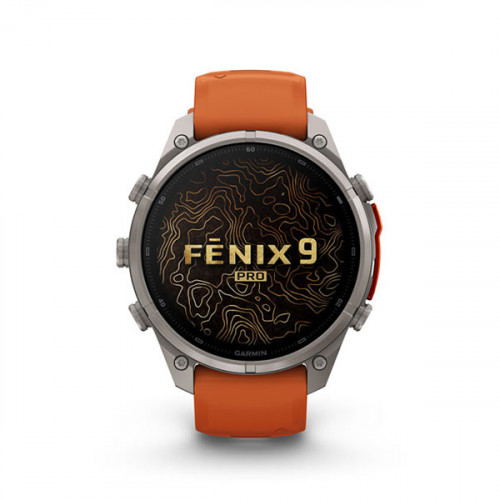 Мульти-спортивные часы Fenix 9 Pro Inreach – 47mm Titanium with Autumn Orange/Spark Orange Silicone Band