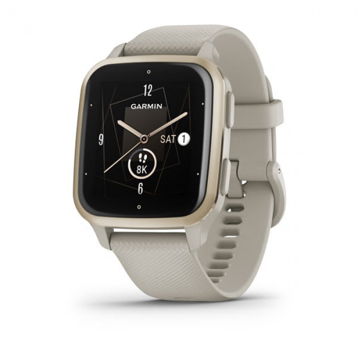 Умные часы Venu Sq 2 Music Edition серый с безелем цвета кремового золота и силиконовым ремешком (010-02700-12)